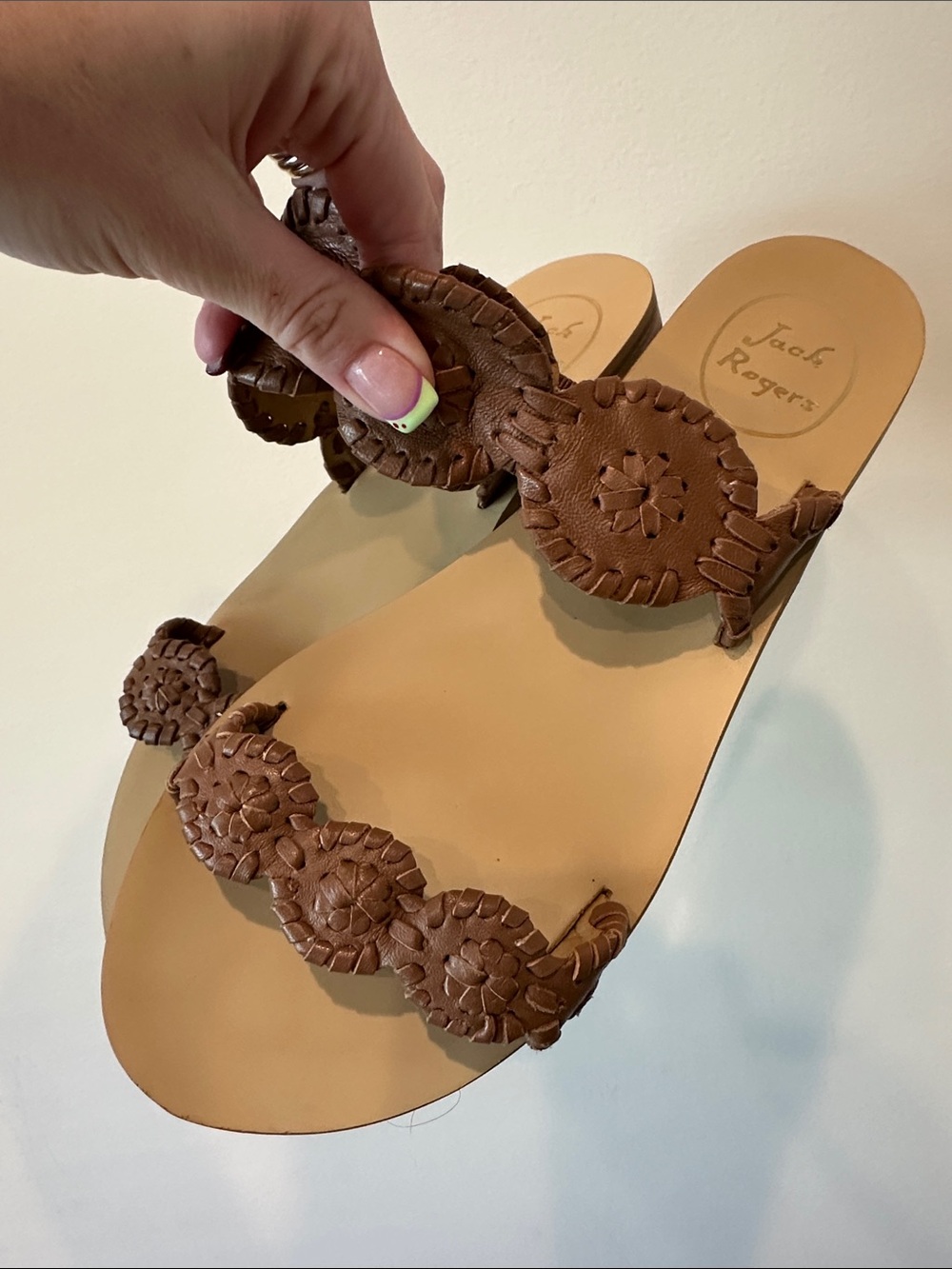Jack Rogers Brown Braided Leather Slide Sandals
